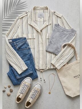 Rails Rowen Coco Stripe Linen-Blend Utility Jacket